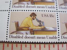 Block of 4 1981 Disabled doesn't mean Unable 18 cent US postage stamps, #1925