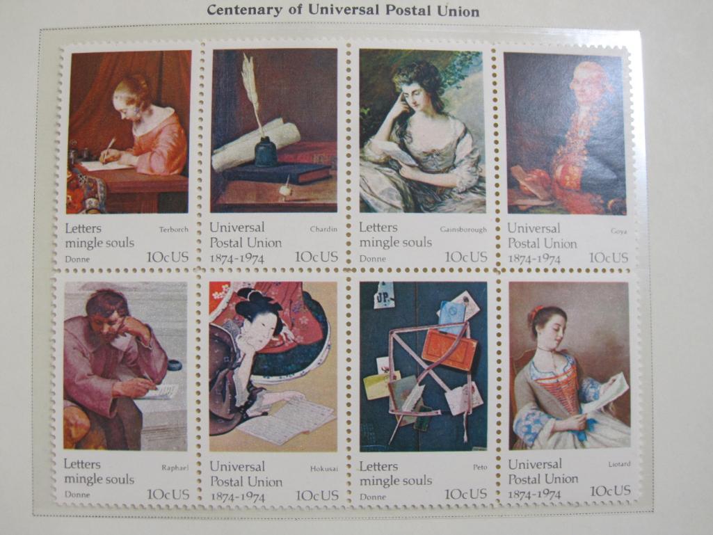 Completed official Scott album page including 1974 Centenary of Universal Postal Union and