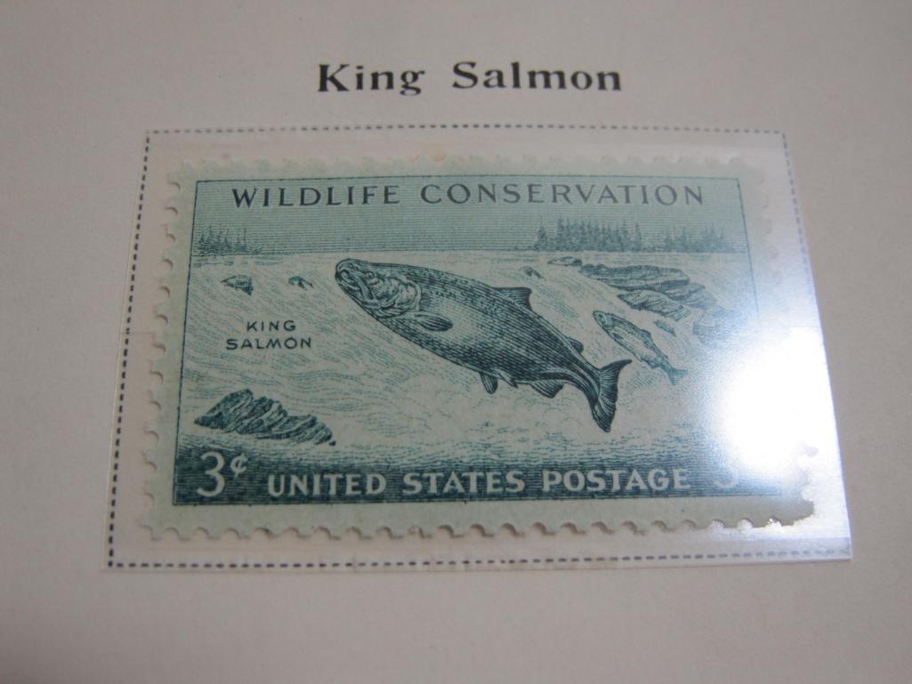 Completed official Scott album page including 1955-56 Benjamin Frnaklin, King Salmon, Children and