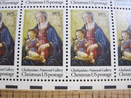 Full sheet of 50 1975 10 cent Christmas Madonna and Child US postage stamps, Scott #1579