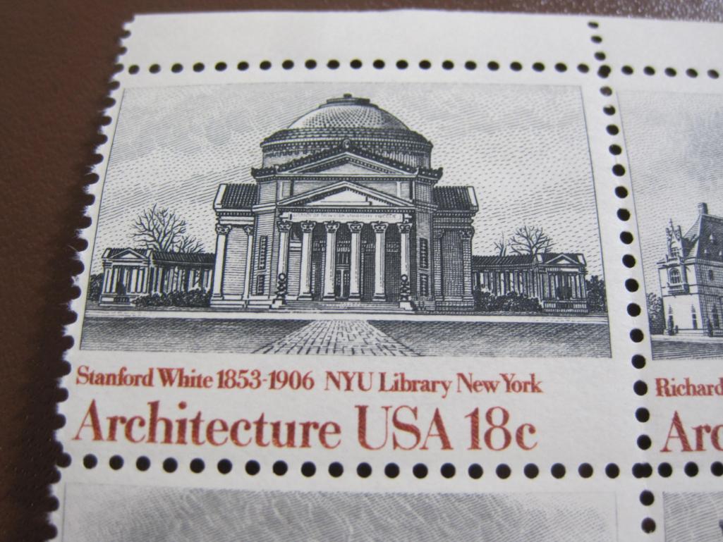 Block of 4 1981 Architecture 18 cent US postage stamps, #s 1928-1931