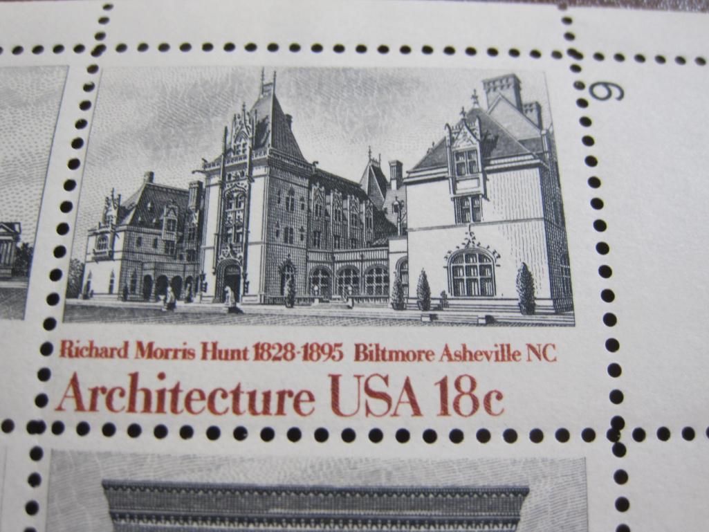 Block of 4 1981 Architecture 18 cent US postage stamps, #s 1928-1931