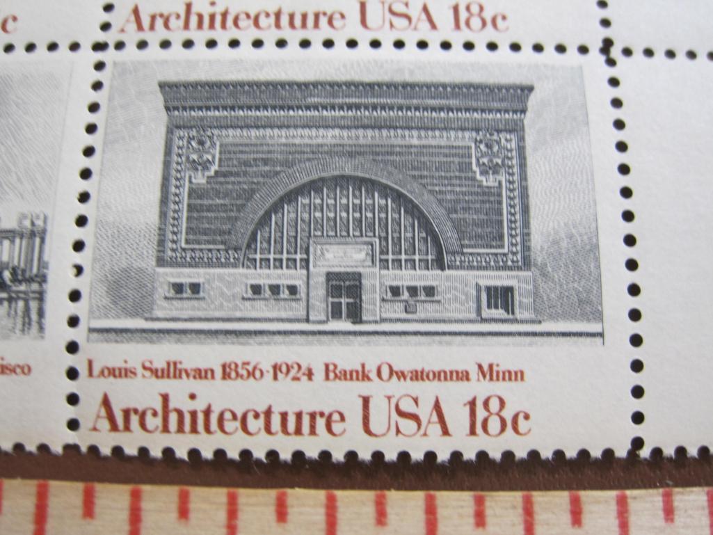 Block of 4 1981 Architecture 18 cent US postage stamps, #s 1928-1931