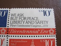 Block of 4 1976 Bicentennial Era 10 cent US postage stamps, #s 1543-1546