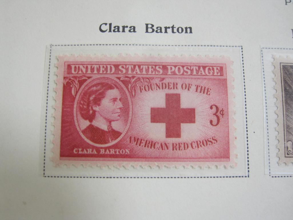 Completed official Scott album page including 1948 Clara Barton, Will Rogers, Rough Riders and more;