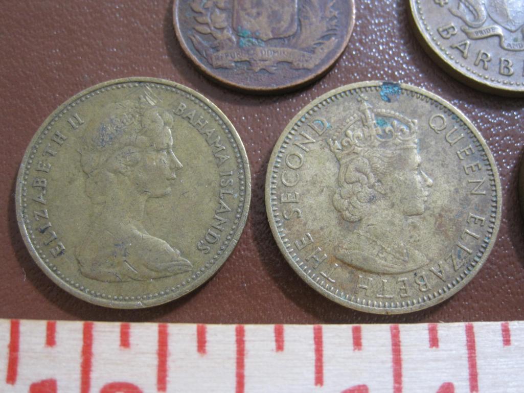Lot of 7 coins from the Caribbean region, including the Bahama Islands, Jamaica, the Dominican