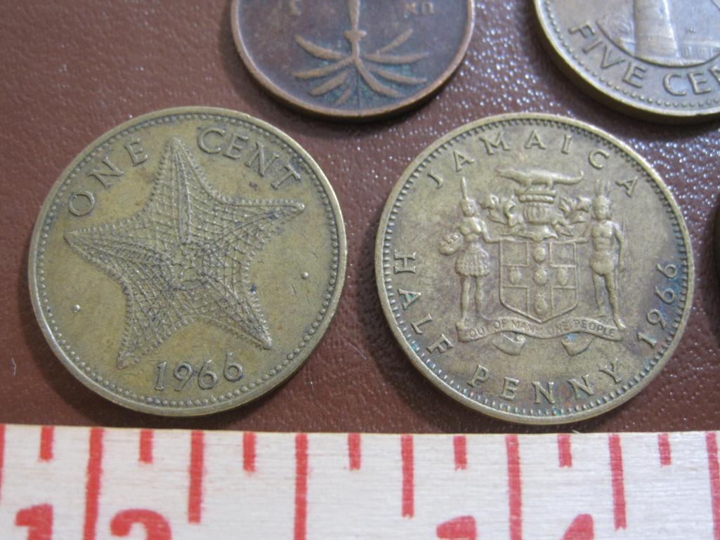 Lot of 7 coins from the Caribbean region, including the Bahama Islands, Jamaica, the Dominican