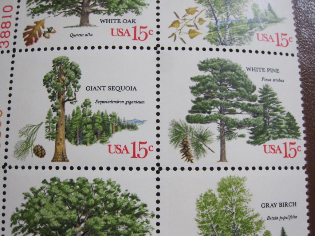 Block of 12 1978 AmericanTrees 15 cent US postage stamps, #s 1764-1767