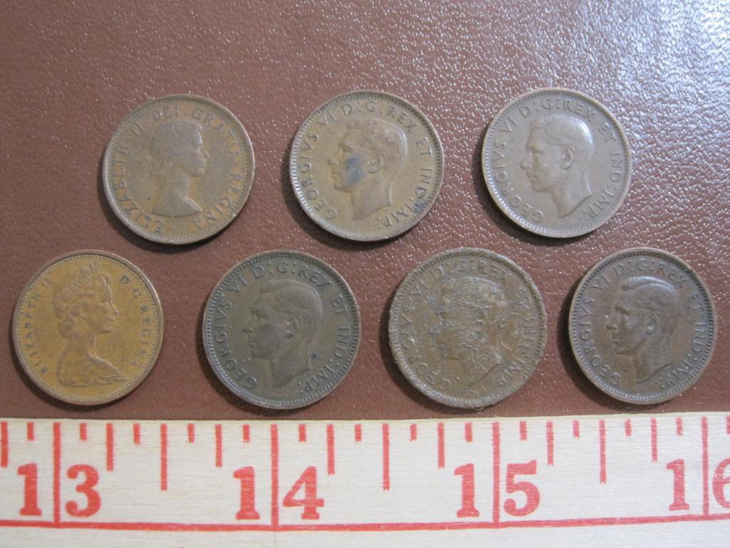 Lot of 7 Canadian Maple Leaf Pennies, 1938, 1939 and more.