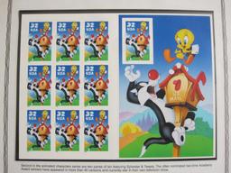 1998 Sylvester & Tweety Serpentine Die Cut 11.1 philatelic souvenir sheet, Scott # 3204, mounted to