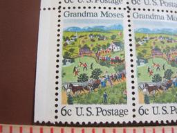 Block of 4 1969 6 cent Grandma Moses US postage stamps, Scott # 1370