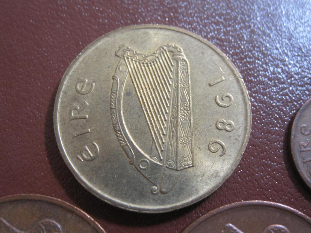 Lot of 6 Irish coins: 3 1980 2 P coins 1 1986 20 P and 2 1/2 P coins (1975 and 1980)