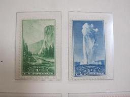 Completed official Scott album page inclduing 1934 National Parks Issue; all stamps mounted and