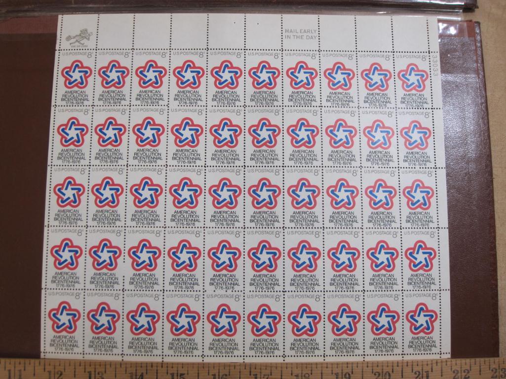 Full sheet of 50 1971 8 cent American Revolution Bicentennial US postage stamps, Scott # 1432