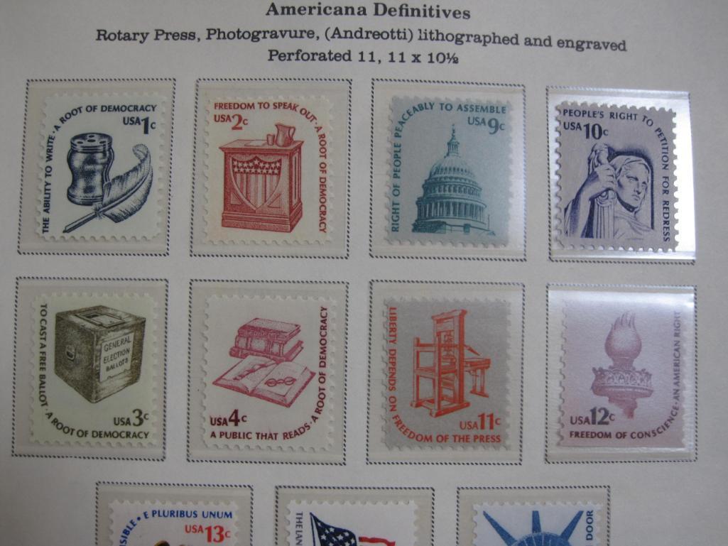 Completed official Scott album page including 1975-81 Americana Definitives; all stamps are mounted
