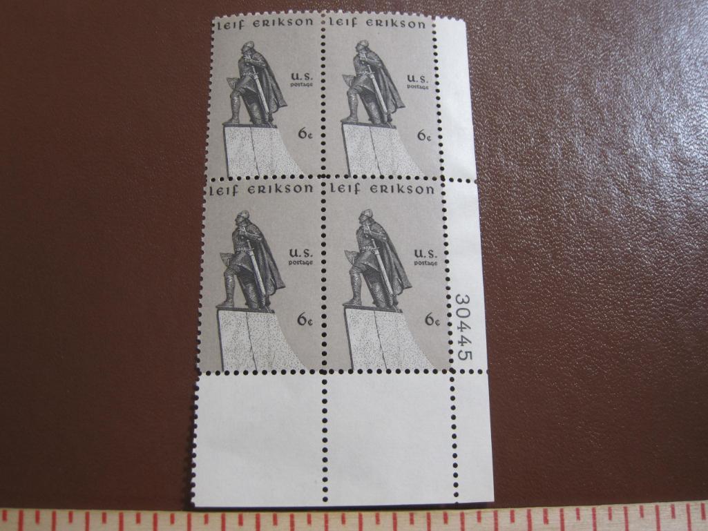 One block of 4 1968 Leif Erikson US postage stamps, Scott # 1359