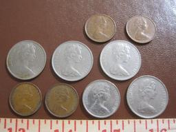 Lot of 9 Bermuda coins: 4 25 cent coins (1970, 81 and 84), 1 1984 5 cent coin and 4 1 cent coins