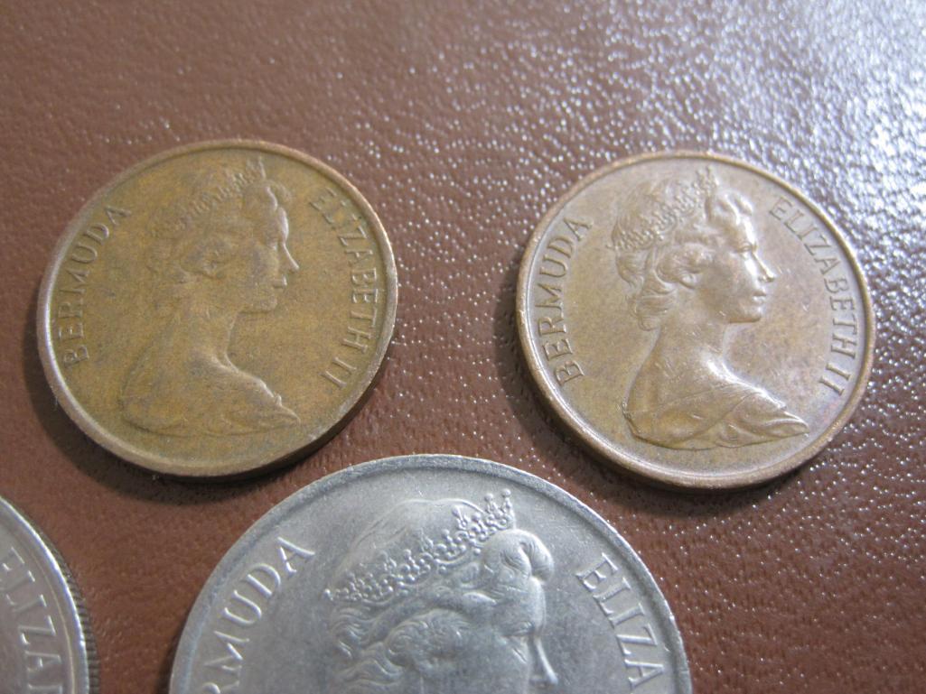 Lot of 9 Bermuda coins: 4 25 cent coins (1970, 81 and 84), 1 1984 5 cent coin and 4 1 cent coins