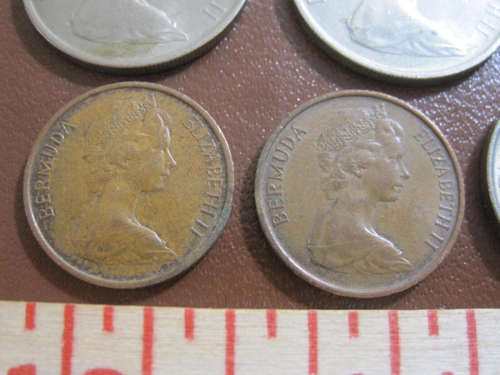 Lot of 9 Bermuda coins: 4 25 cent coins (1970, 81 and 84), 1 1984 5 cent coin and 4 1 cent coins