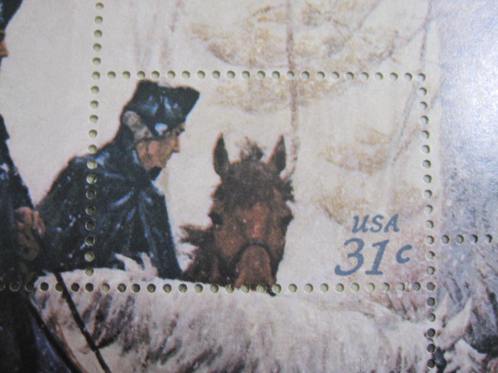 Washington Reviewing Army at Valley Forge Bicentennial US postage stamp souvenir sheet, Scott #