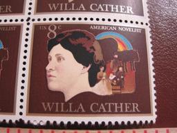 Block of 12 1973 8 cent Willa Cather US postage stamps, Scott # 1487