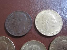 Lot of Italian coins, including 6 1978 200 Lire, one 1979 L20 and one 1937 10 Centesimi coin