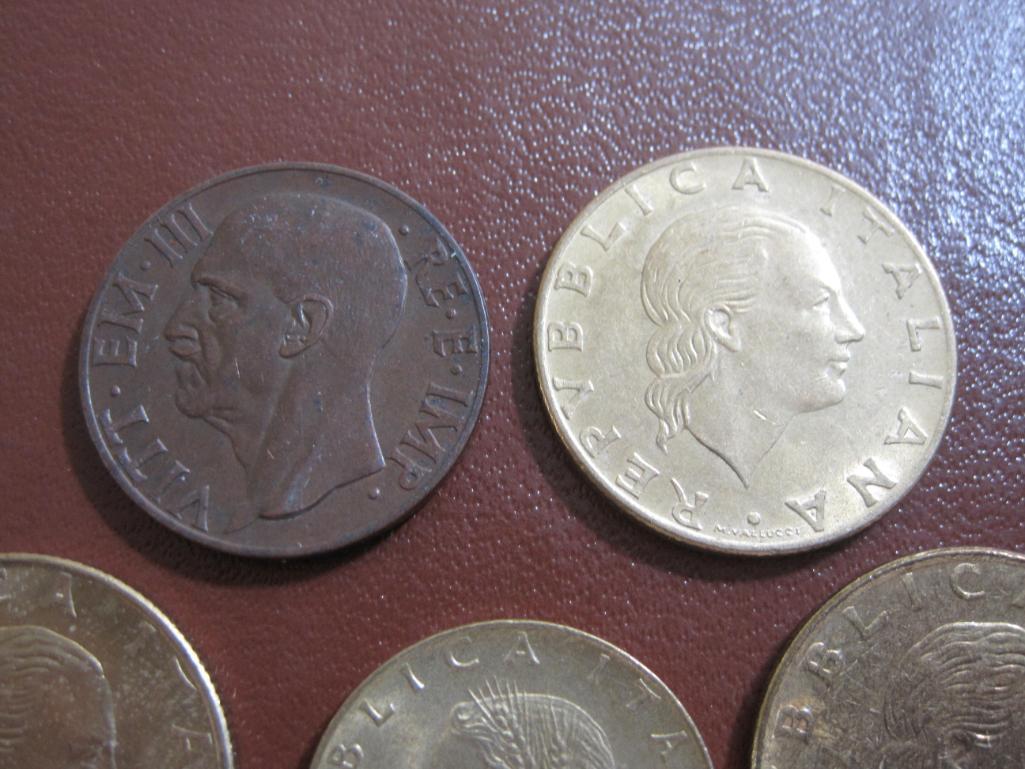 Lot of Italian coins, including 6 1978 200 Lire, one 1979 L20 and one 1937 10 Centesimi coin