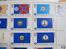 Full sheet of 50 1976 13 cent Bicentennial State Flags US postage stamps, Scott # 1633-82; mounted