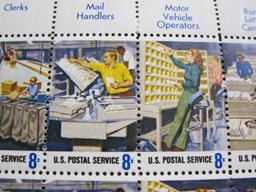 Block of 10 1973 8 cent Postal Service Employees US postage stamps, Scott # 1489-98