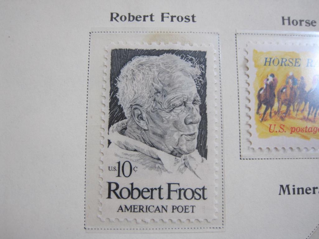 Completed official Scott album page including 1974 American Revolution Bicentennial, Roert Frost,