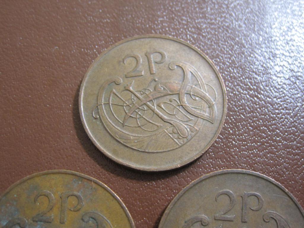 Lot of 10 Ireland 2 P coins: 1971, 1975 (4), 1976, 1980 (3) and 1982
