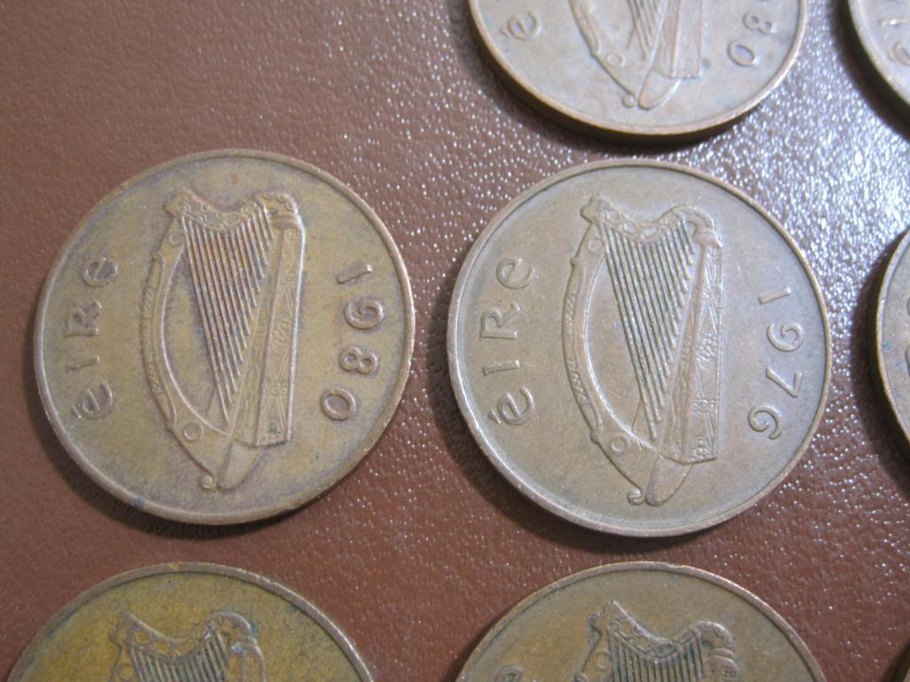 Lot of 10 Irish 2 P coins from 1971, 1976, 1979 and 1980.