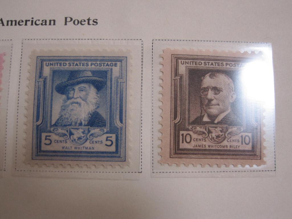 Completed official Scott album page including 1940 American Authors Issue, American Poets Issue,