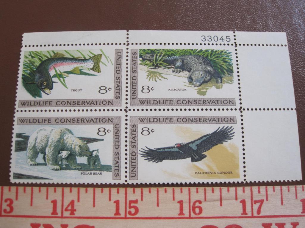 One block of 4 1971 8 cent Wildlife Conservation US postage stamps, Scott # 1427-30