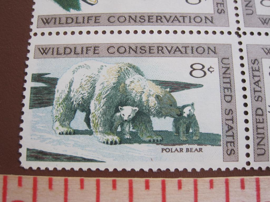 One block of 4 1971 8 cent Wildlife Conservation US postage stamps, Scott # 1427-30