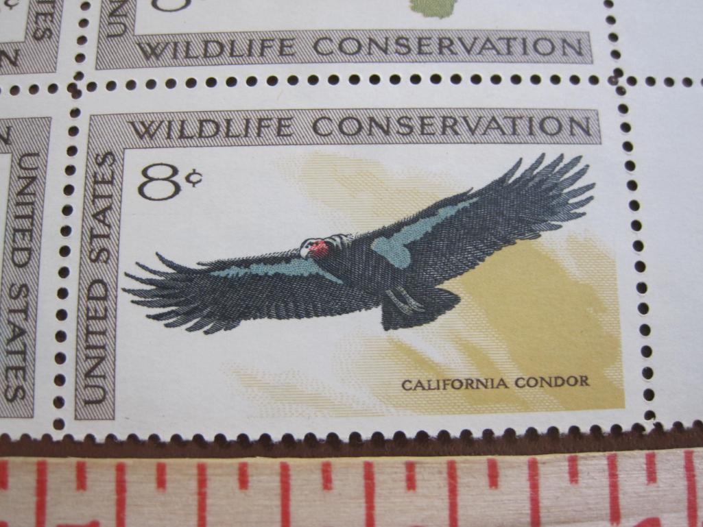 One block of 4 1971 8 cent Wildlife Conservation US postage stamps, Scott # 1427-30