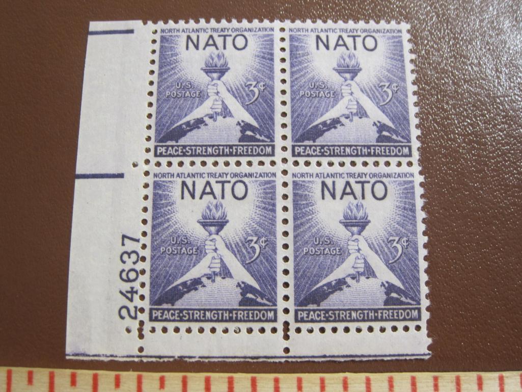 Block of 4 1952 3 cent NATO US postage stamps, Scott # 1008