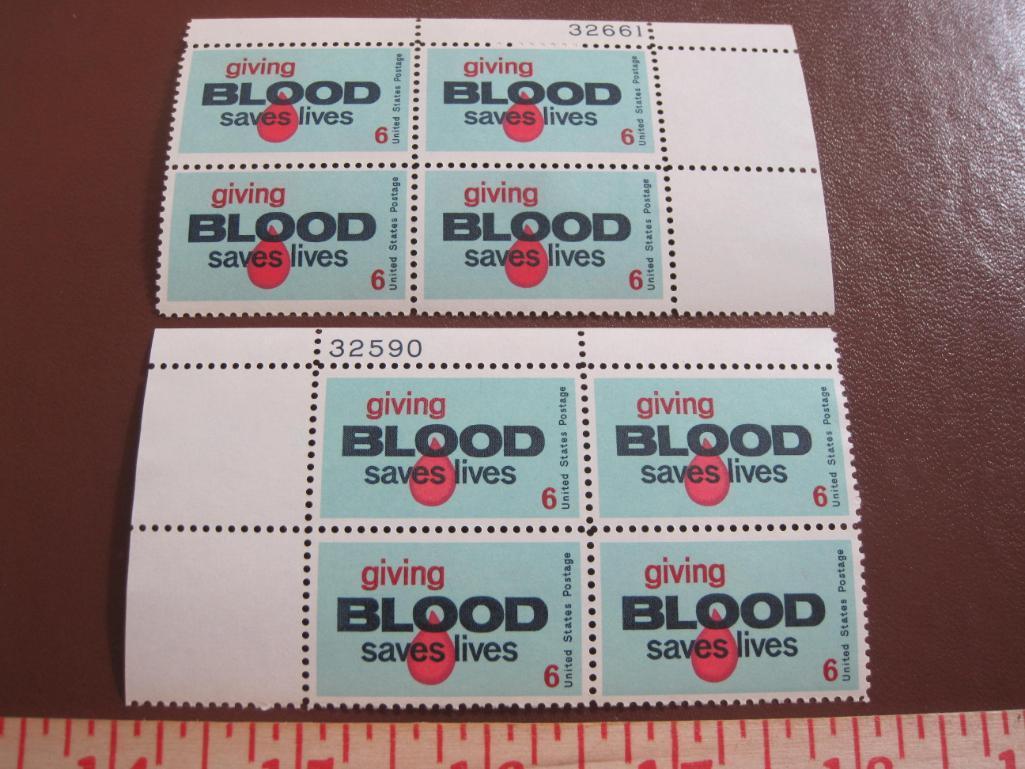 TWO blocks of 4 1971 6 cent Blood Donor US postage stamps, Scott # 1425