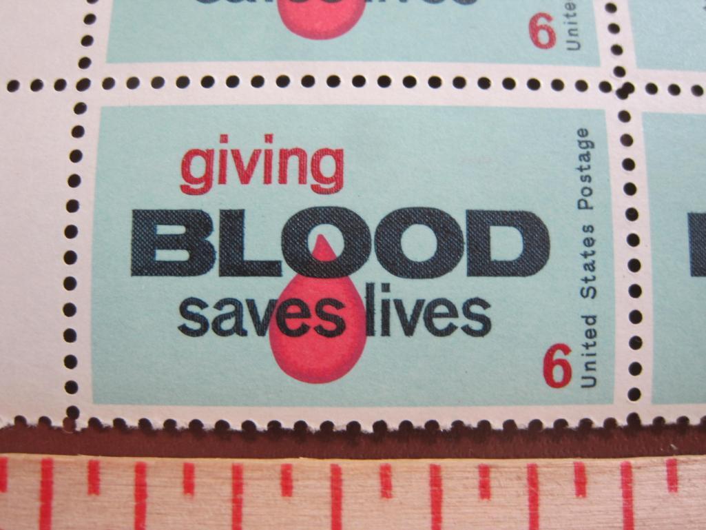TWO blocks of 4 1971 6 cent Blood Donor US postage stamps, Scott # 1425