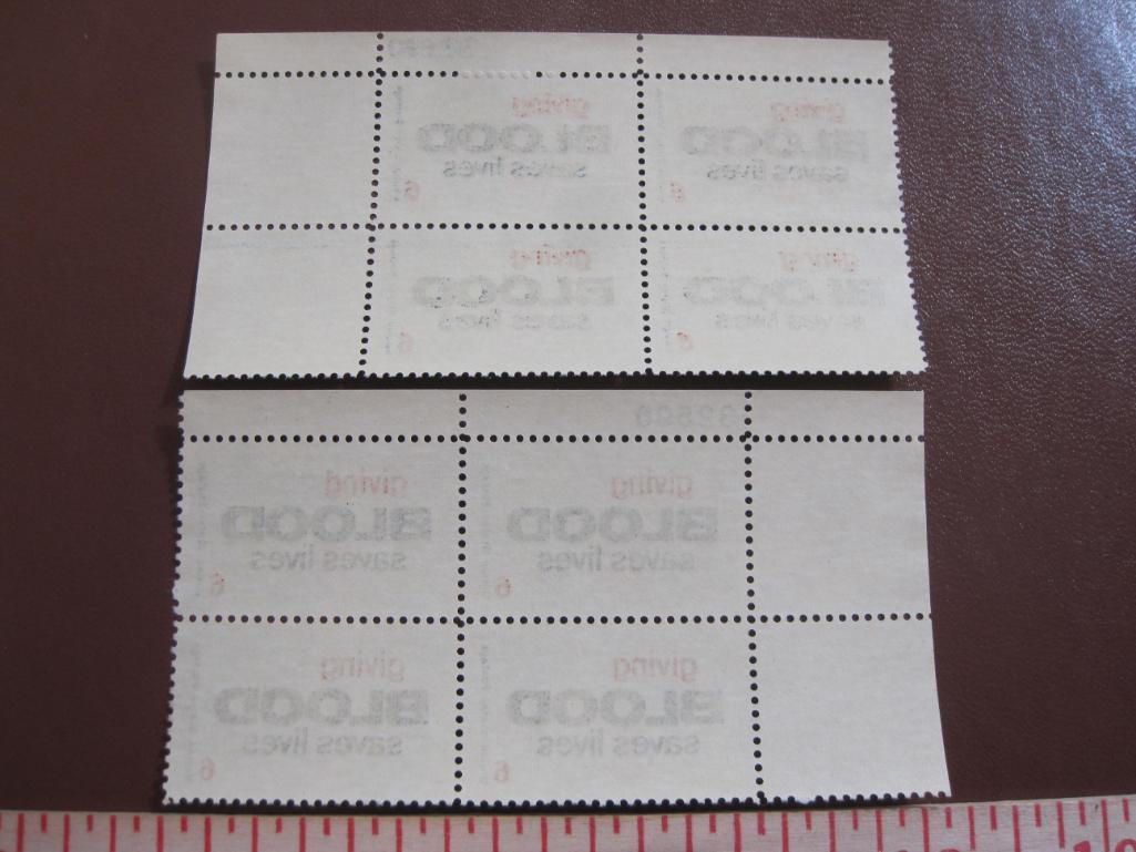 TWO blocks of 4 1971 6 cent Blood Donor US postage stamps, Scott # 1425