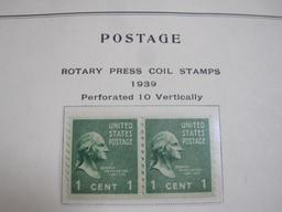 Completed official Scott album page inlcuding Rotary Press Coil Stamps 1939 Perforated 10 Vertically