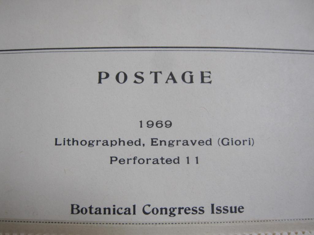 Completed official Scott album page including 1969 Botanical Congress Issue, Intercollegiate