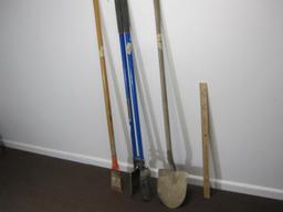 Lot of 3 tools, Post Hole Digger with Fiberglass Handles, Shovel and the Mutt multi tool