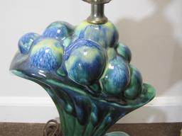 Unmarked Haeger Cornucopia Table Lamp in Green/Blue Drip Glaze