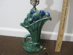 Unmarked Haeger Cornucopia Table Lamp in Green/Blue Drip Glaze