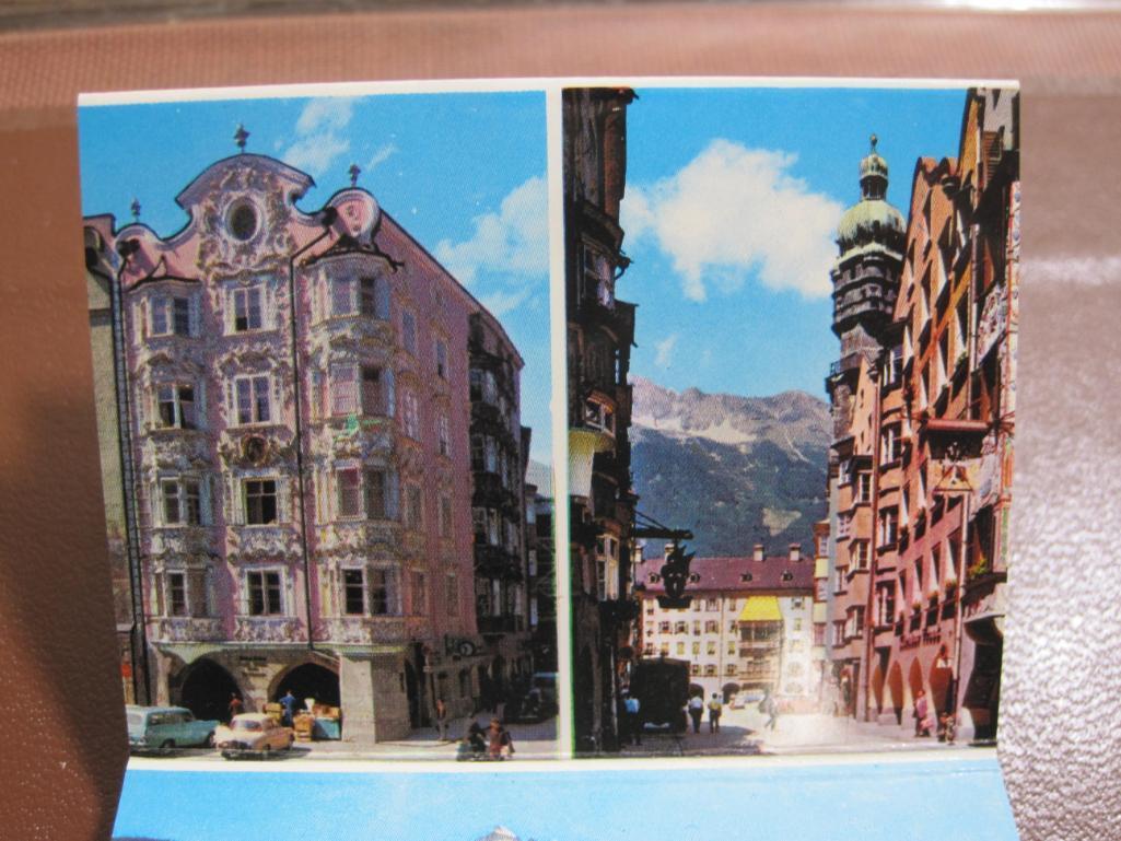 Three small postcard books: one "Der Rhein von Mainz bis Dusseldorf," one Innsbruck and one "Lac des