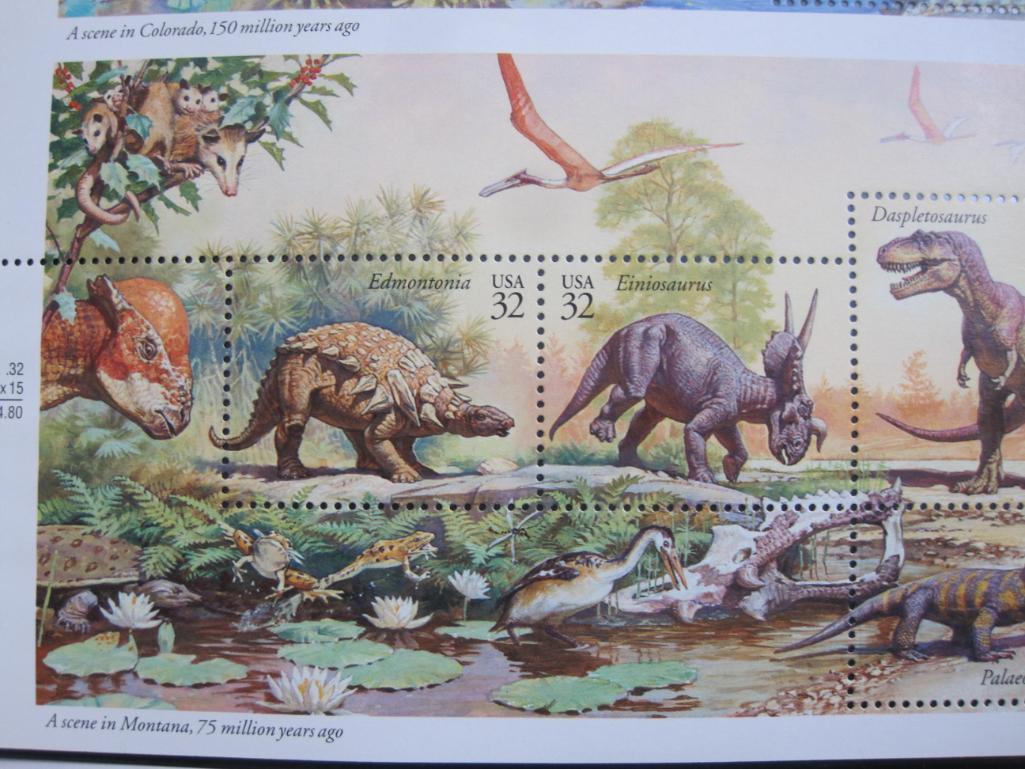 The World of Dinosaurs 1997 Souvenir Sheet of 15 32 cent US postage stamps, #3136. Also includes 5