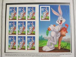 An official Scott album press sheet pane of 10 1997 Bugs Bunny 32 cent US postage stamps, #3137