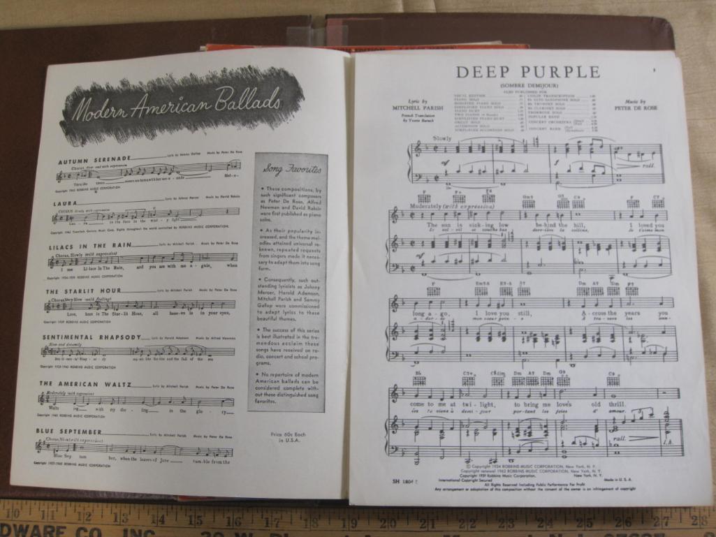 Lot includes over one dozen pieces of piano sheet music including Moments to Remember by Al