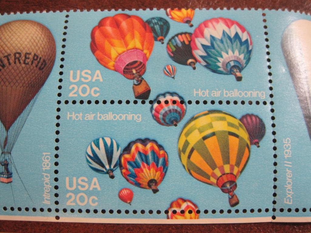 Block of 4 1983 20 cent Hot Air Ballooning US postage stamps, Scott # 2032-35